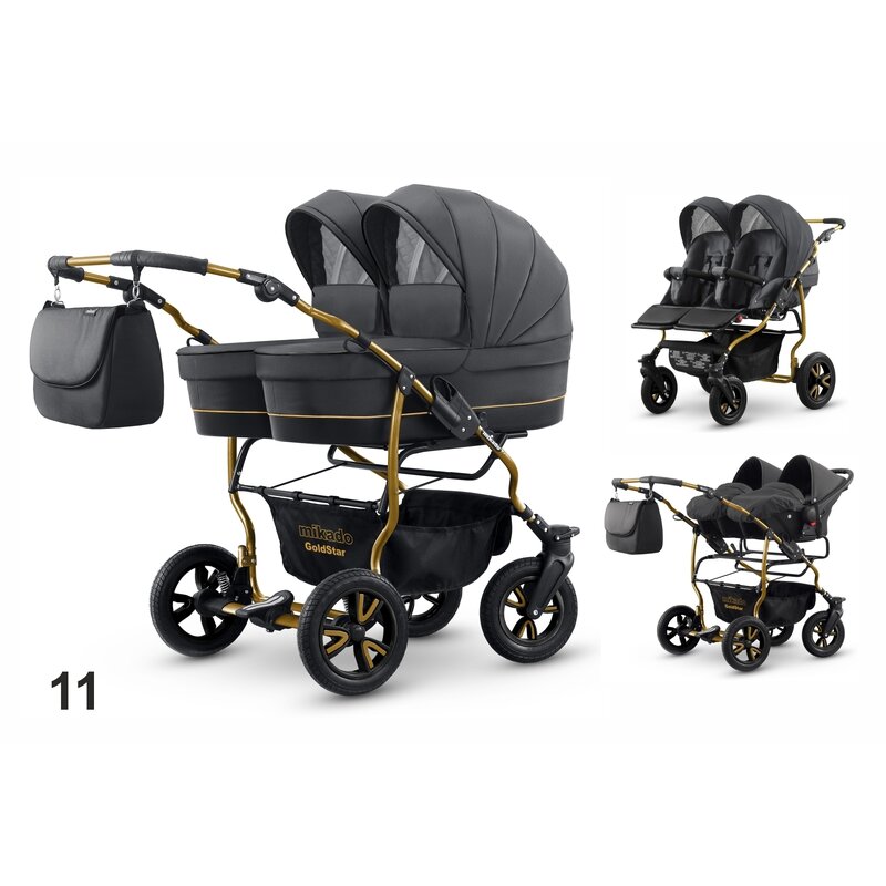 Mikado - carucior gemeni 3 in 1 goldstar gs-11, negru