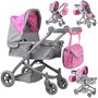 Carucior pentru papusi, Jokomisiada, 4 in 1 , Cu cos de accesorii, Geanta, 3 ani+, Roz/Gri - 2