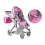 Carucior pentru papusi, Jokomisiada, 4 in 1 , Cu cos de accesorii, Geanta, 3 ani+, Roz/Gri - 3