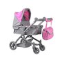 Carucior pentru papusi, Jokomisiada, 4 in 1 , Cu cos de accesorii, Geanta, 3 ani+, Roz/Gri - 1