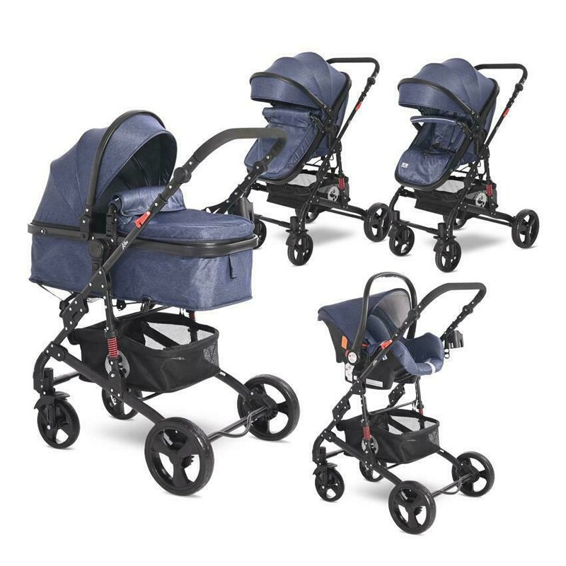Lorelli - carucior 3 in 1 alba classic cos auto inclus jeans, albastru