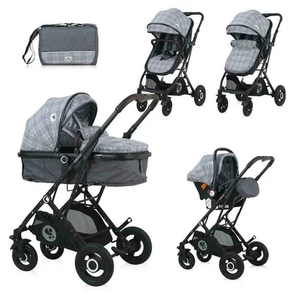 Lorelli - Carucior 3 in 1 Sena , Squared,  Cadru din aluminiu, Gri