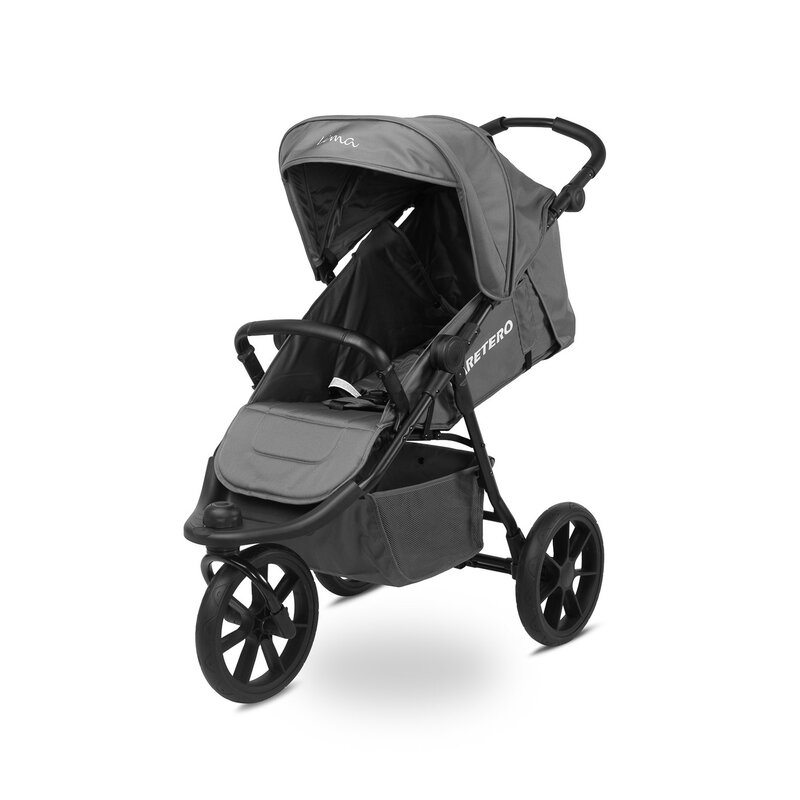 Carucior sport, Caretero, Lima, Pana la 22 kg, Cu husa de picioare, Aparatoare ploaie, Spatar, maner si suport picioare reglabile in multiple pozitii, Ideal pentru orice teren, 3 roti, Conform EN1888, 6 luni-4 ani, Gri