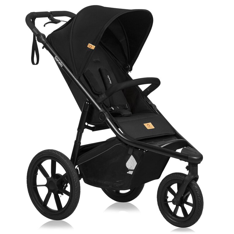 Carucior sport, Lionelo, Azura, Cu 3 roti, Cu baldachin XXL impermeabil, Pliere compacta, Pana la 22 kg, 6-48 luni, Conform cu standardele europene de securitate EN1888-1 si EN1888-2, Negru