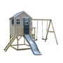 Casuta de gradina Grey Lodge cu platforma, tobogan si leagan dublu (M28G), Wendi Toys - 1