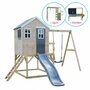 Casuta de gradina Grey Lodge cu tobogan, leagan, modul sport si bucatarie, Wendi Toys - 1