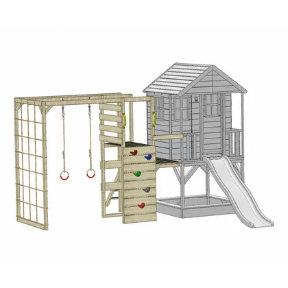 Casuta de gradina Grey Lodge cu tobogan, leagan, modul sport, Wendi Toys