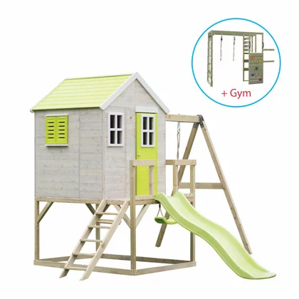 Casuta de gradina Lime Lodge cu tobogan, leagan, modul sport, Wendi Toys