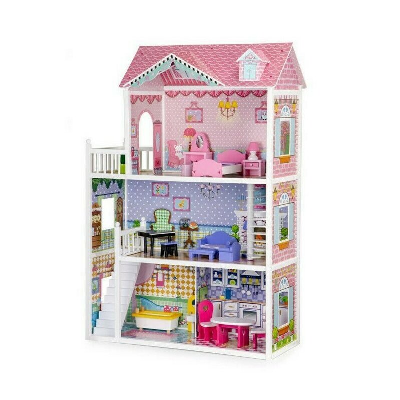 Casa de papusi, Ecotoys, HM006604 XXL, Cu mobilier din Lemn