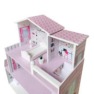 Casuta papusi, Free2Play, Din lemn, Dimensiune mare 70 x 24 x 70 cm, Construita pe 3 niveluri cu 3 camere, Accesorizata cu mobilier, Pink