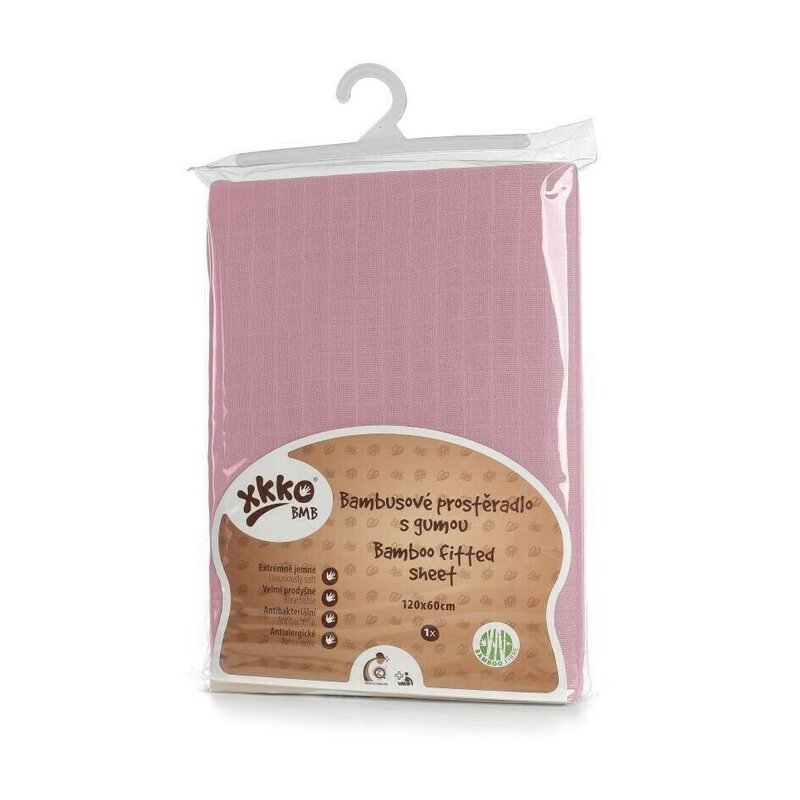 Xkko - cearceaf cu elastic din bambus 60x120 cm roz xkko