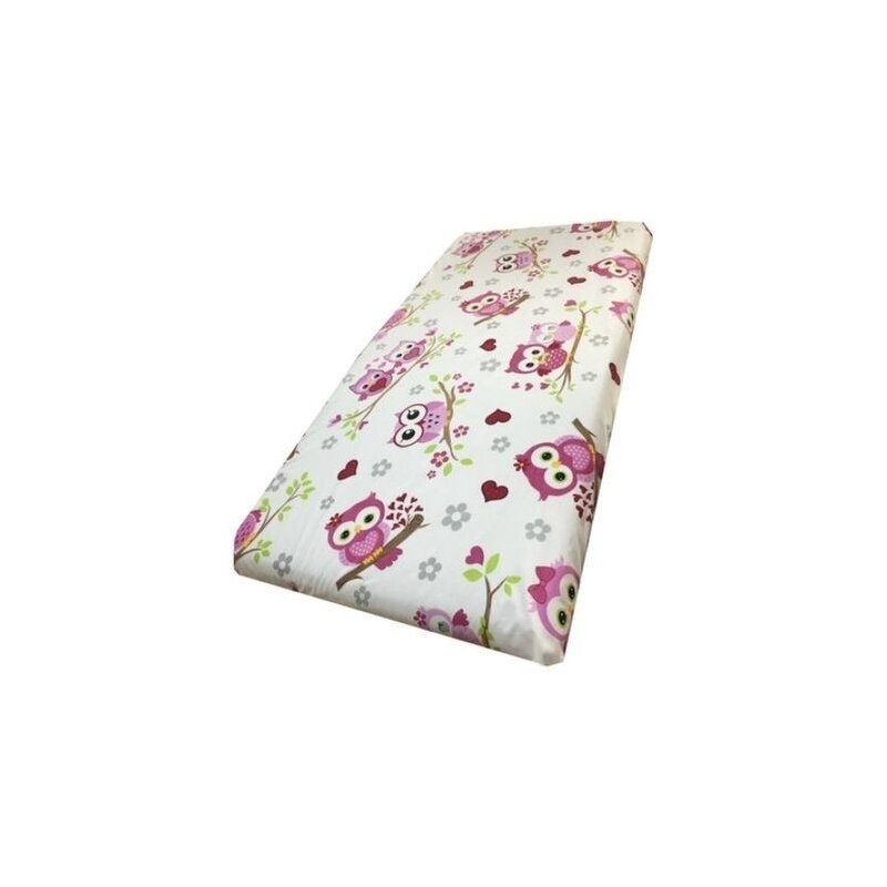 Deseda - cearsaf cu elastic roata cu imprimeu bufnite indragostite roz-120*60 cm