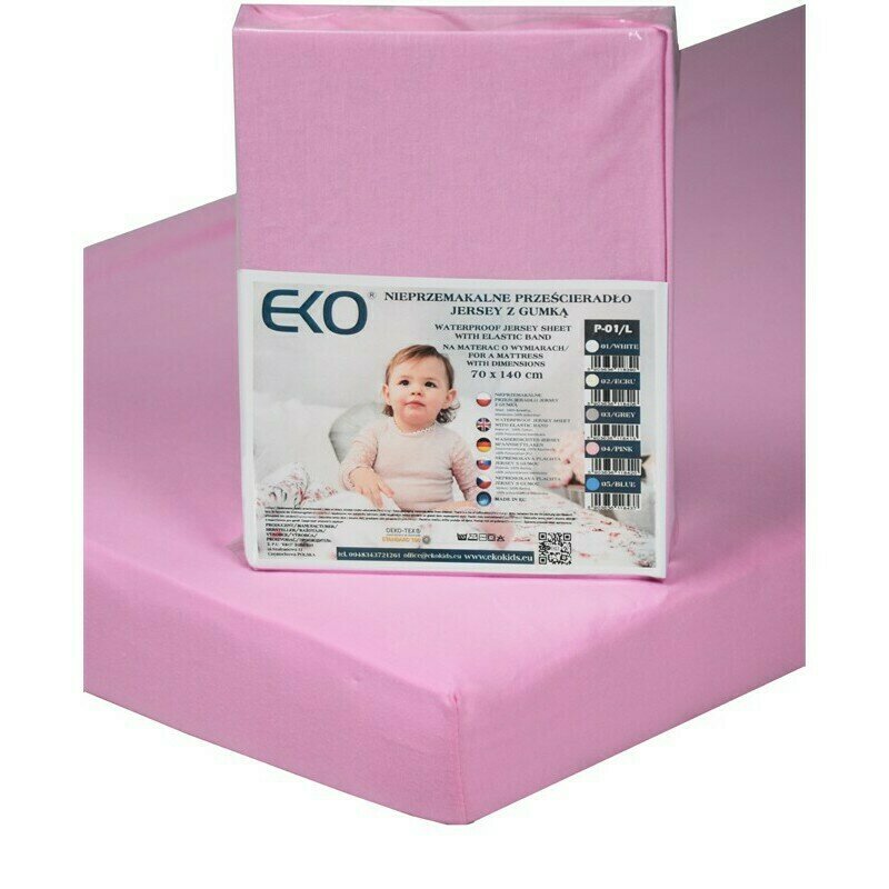 Eko - protectie impermeabila cu elastic din bumbac, 140x70 cm, roz