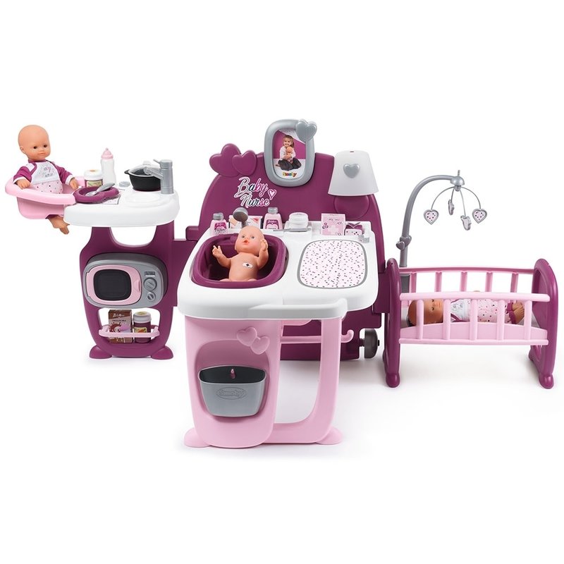 Smoby - Centru de ingrijire pentru papusi Baby Nurse Doll`s Play center cu 23 accesorii, Mov