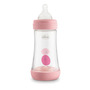 Biberon anticolici, Chicco, Perfect 5, Cu adaptare la aspiratia bebelusului, Cu forma ergonomica, Cu tetina moale, Fara BPA, 240 ml, 2 luni+, Roz - 1