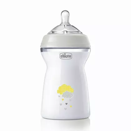 Biberon anticolici, Chicco, Natural Feeling, Plastic, Cu tetina Din silicon moale, Pentru hranire alternativa, Potrivit pentru nou-nascuti si sugari, Fara BPA, 330 ml, 6 luni+, Bej