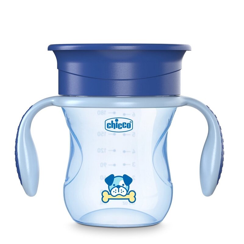 Cana de crestere, Chicco, Cu manere detasabile, Sistem 360, 12 luni+, 200 ml, Albastru