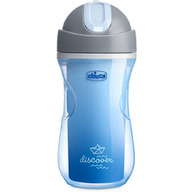 Canuta termica, Chicco, Cu forma ergonomica si pai incorporat, Fara BPA, 266 ml, 14 luni+, Albastru