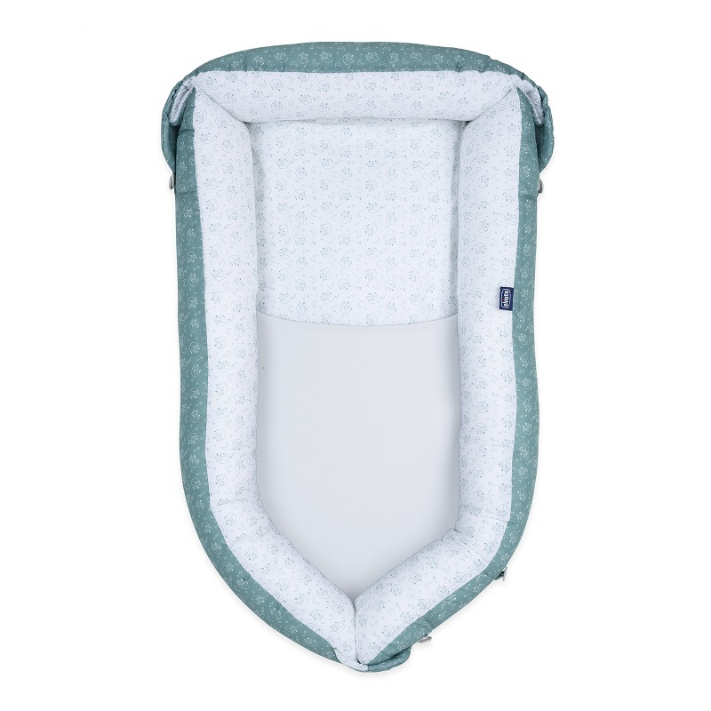 Cosulet multifunctional, Chicco, pentru bebelusi, Poate fi utilizat si ca salteluta, Mummy Pod, Cu tesatura respirabila, Reglabil, Bumbac, 93x53x10 cm, 0-8 luni, Foxy, Verde