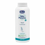 Chicco - Pudra de talc dermatologica, Din amidon de orez, Baby Moments Baby Skin, 95% ingrediente naturale, 150 g, 0 luni+