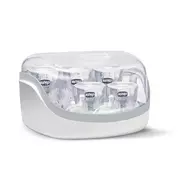 Sterilizator, Chicco, Pentru microunde, In 3-8 minute, Capacitate de pana la 5 biberoane, Protectie impotriva germenilor timp de 24h, Include cleste, 28x24x17 cm, Gri