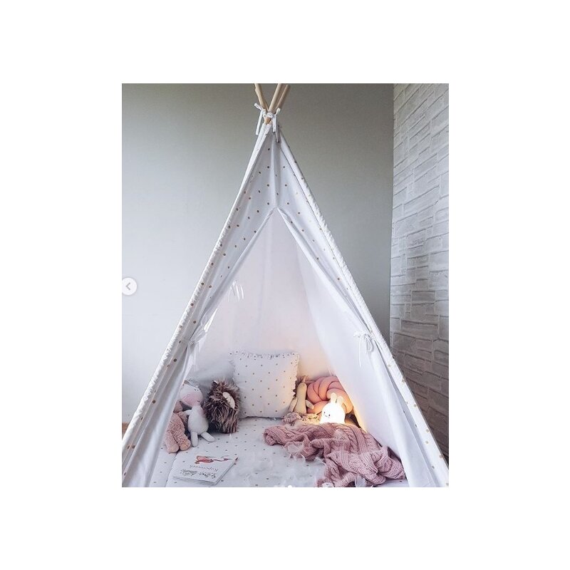 Amy - cort de joaca buline aurii, cu saltea impermeabila inclusa, indian teepee din bumbac, alb