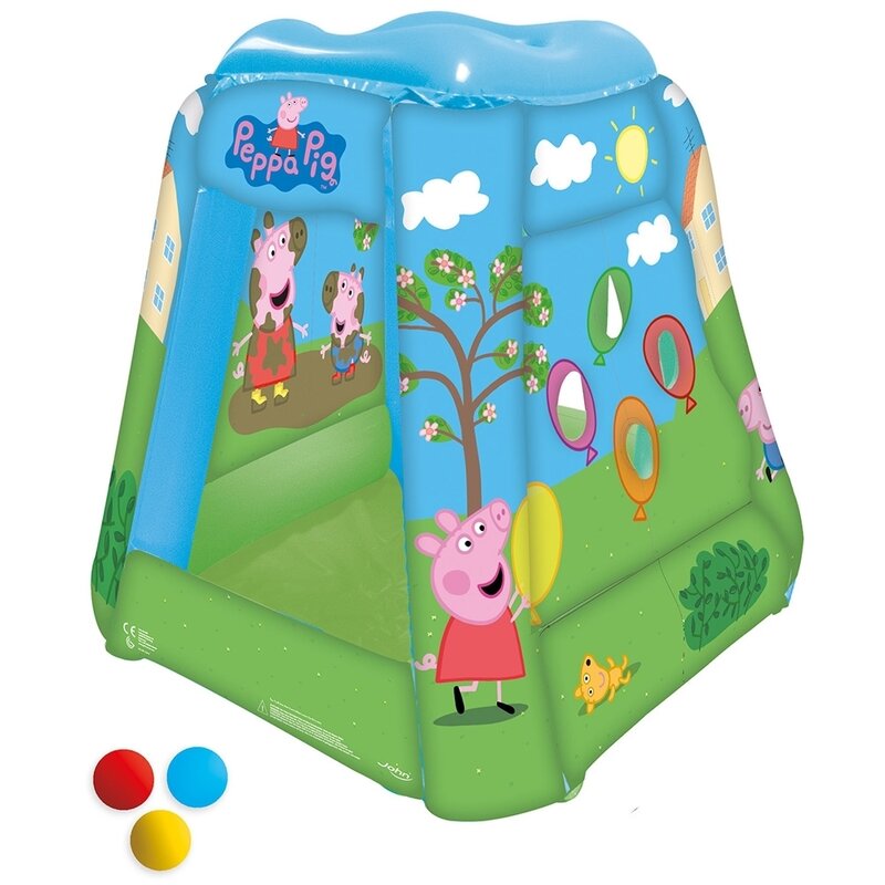 John - cort de joaca gonflabil, 81 cm inaltime, cu 20 bile peppa pig, 85x85 cm