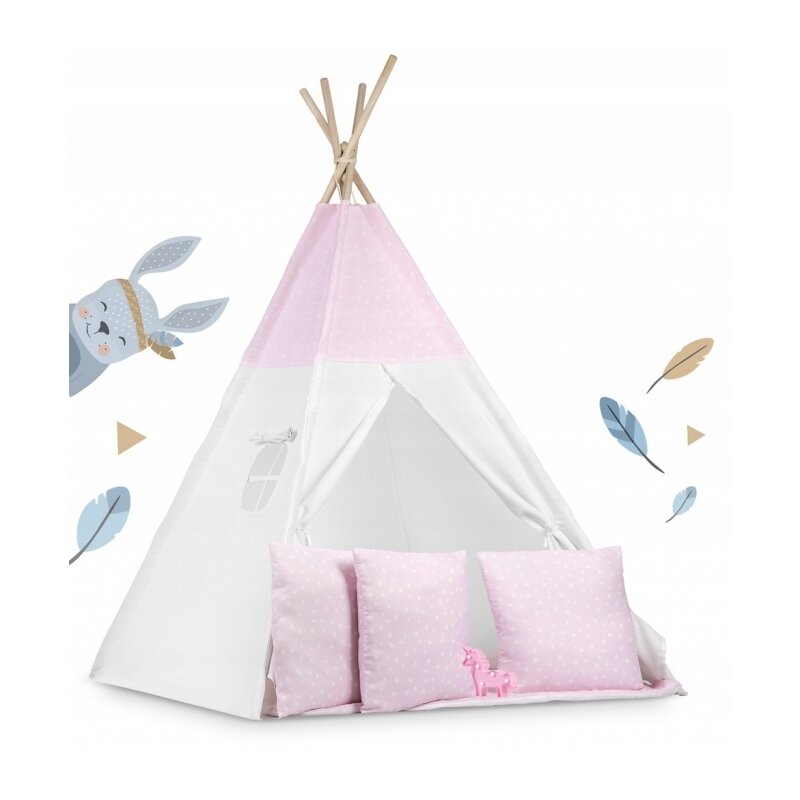 Ricokids - Cort de joaca pentru copii cu ghirlanda, 3 pernite si lampa LED unicorn, 740403, 120 X 120 X 165 cm - Roz