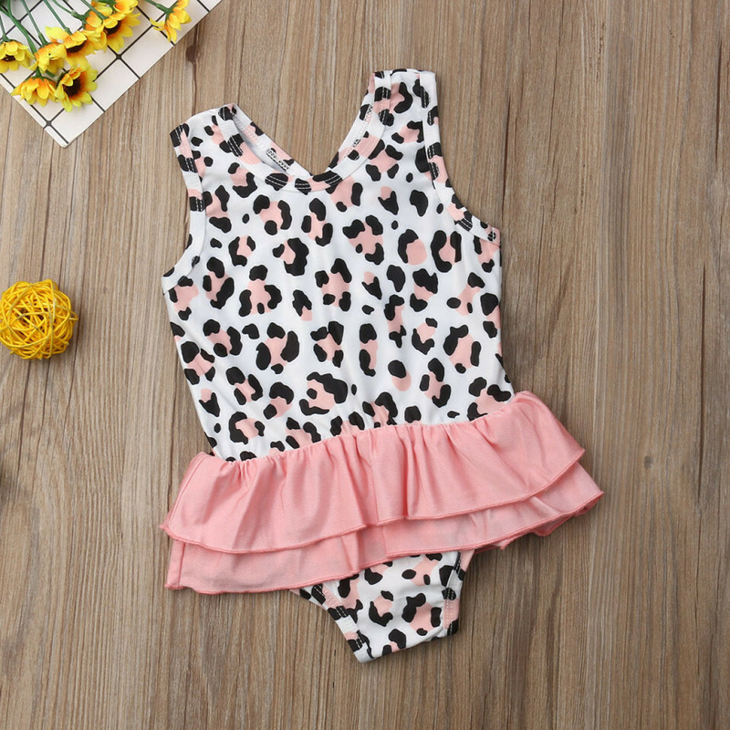 Costum de baie leopard roz cu volan Drool (Marime: 140)