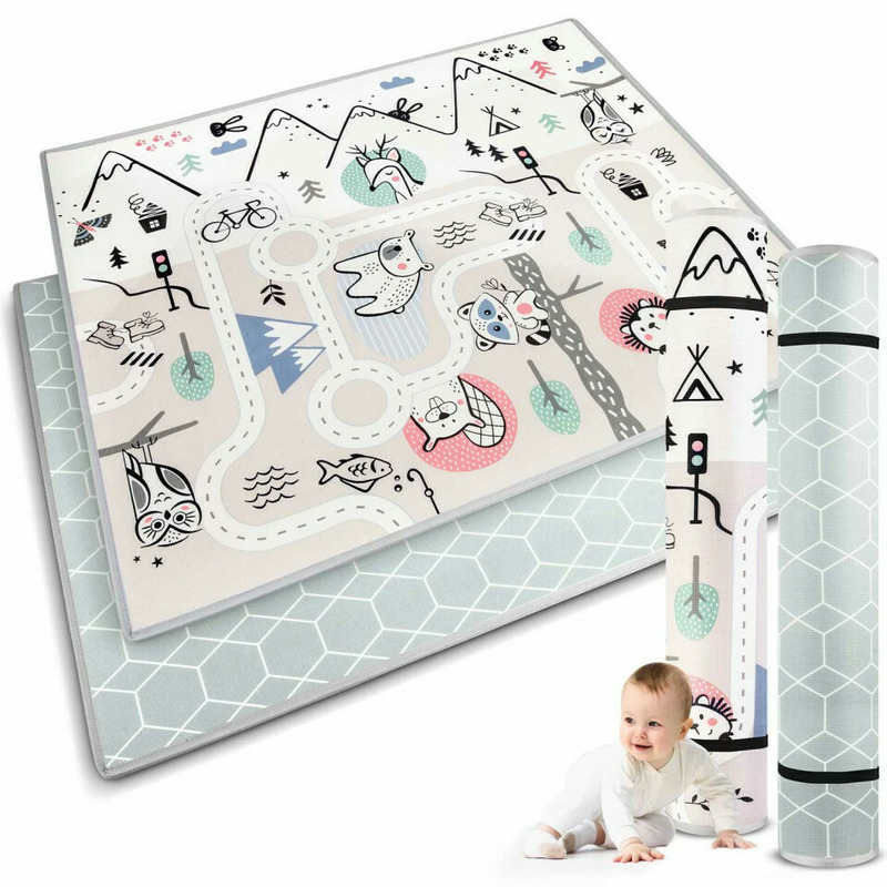 Covoras de joaca, Nukido, Pentru copii, din spuma, pliabil, 2 fete, impermeabil, izolant, 180 x 150 x 1.5 cm, NK-342 Pink