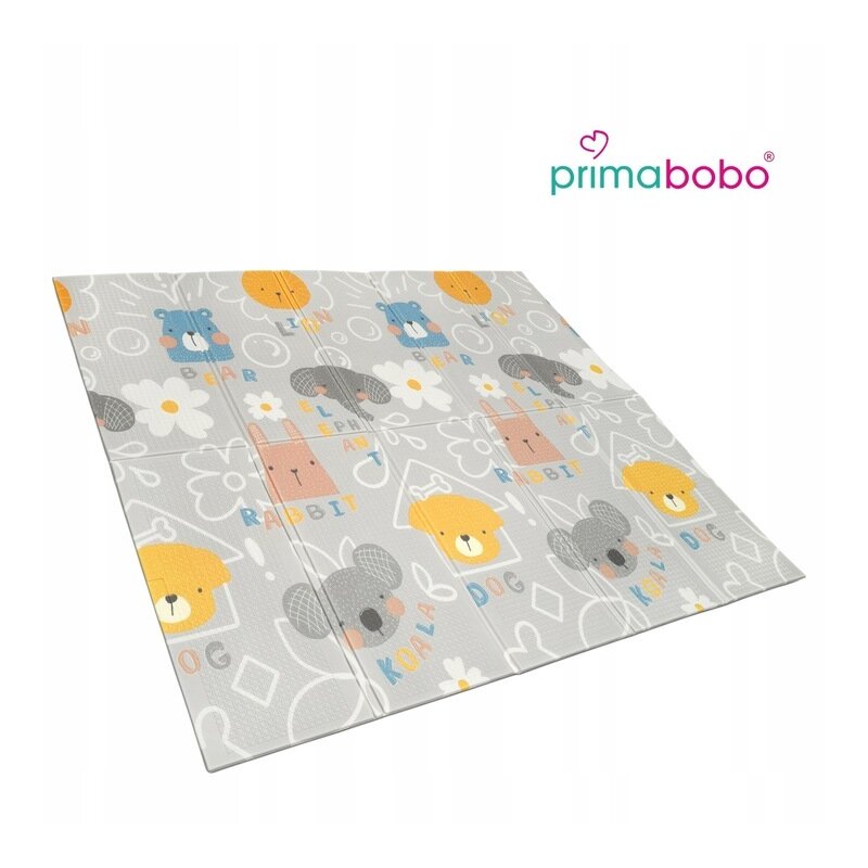 Covoras educational, Primabobo, Cu doua fete, Cu animalute, Impermeabil, Pliabil, Include geanta de transport, Spuma, 180x200 cm, Conform cu EN71, Multicolor