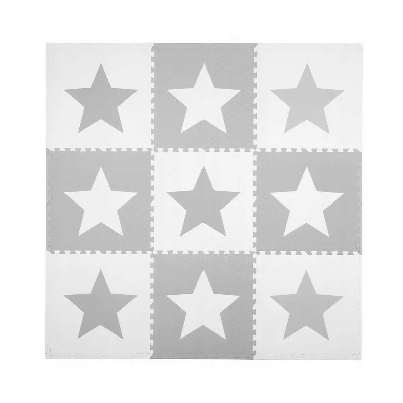 Covoras puzzle, Ricokids, Pentru copii, Din spuma, 180x180cm, 9 piese, Star Grey