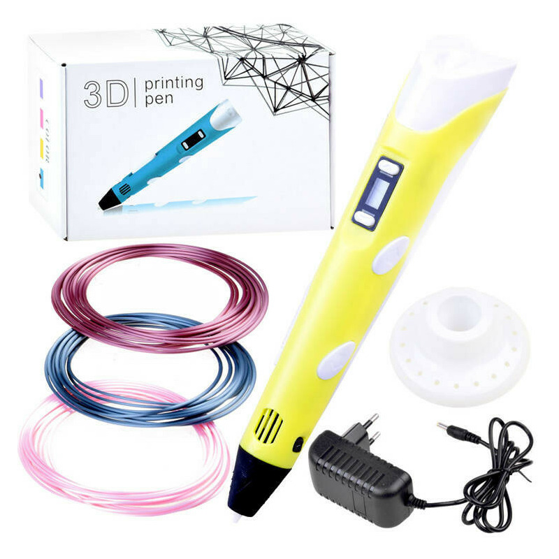 Creion 3D Magic de colorat in spatiu, insertie colorata 6 m, incarcare USB, Galben