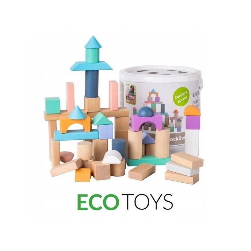 Cuburi din lemn Ecotoys 50 piese