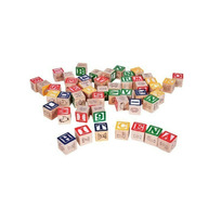 Cuburi din lemn MalPlay cu litere cifre si diferite simboluri cu saculet pentru depozitare Multicolor 50 bucati