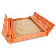 Cutie de nisip, New Baby, Pentru copii, Cu bancute si trapa, Din lemn, 20x120x20 cm, 3 ani+, Orange