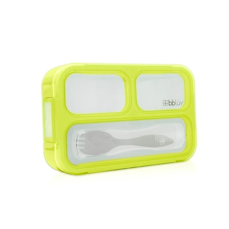 Cutie pentru pranz, Bbluv, Bento, Cu furculita, Cu trei compartimente, BPA Free, Lime