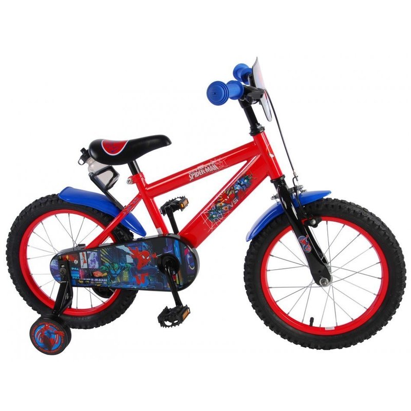 Denver - bicicleta cu pedale , spiderman, 16 , cu roti ajutatoare, rosu