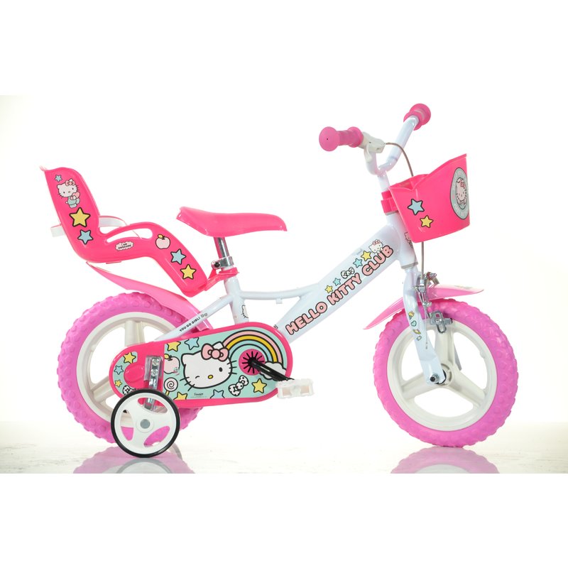 Dino Bikes - Bicicleta cu pedale 12 , Hello Kitty, 12 , Cu roti ajutatoare, Roz