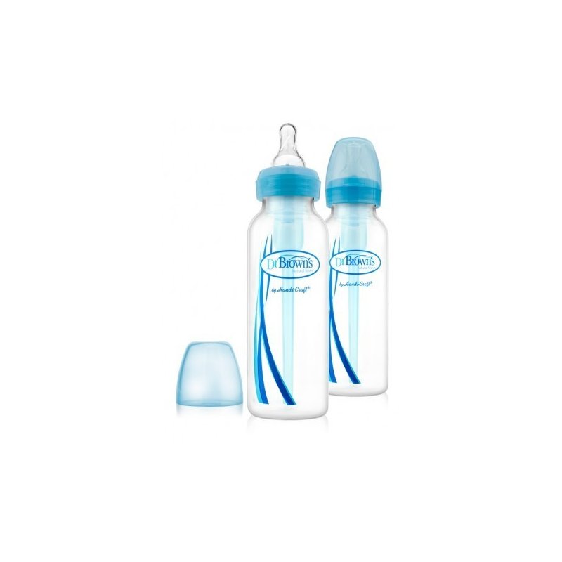 Dr. brown's - pachet biberoane cu gat ingust, polipropilena, 250 ml. options (2 pack), bpa free albastru