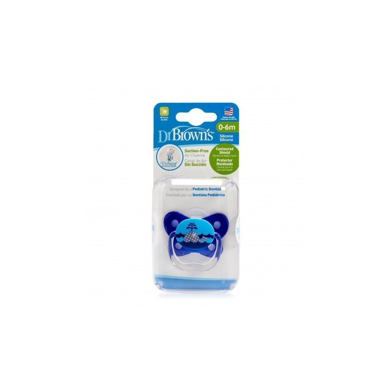 Dr. brown's - suzeta prevent din silicon, cu capac, design fluture (bpa free)0-6 luni, albastra