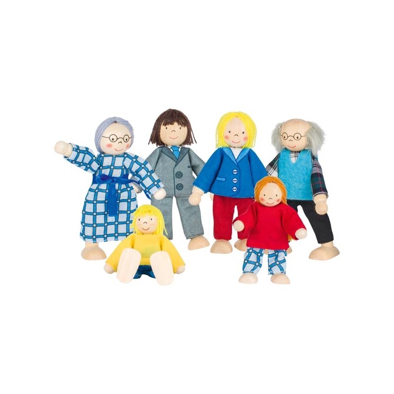 Goki - set papusi familia mea cu bunici articulate din lemn