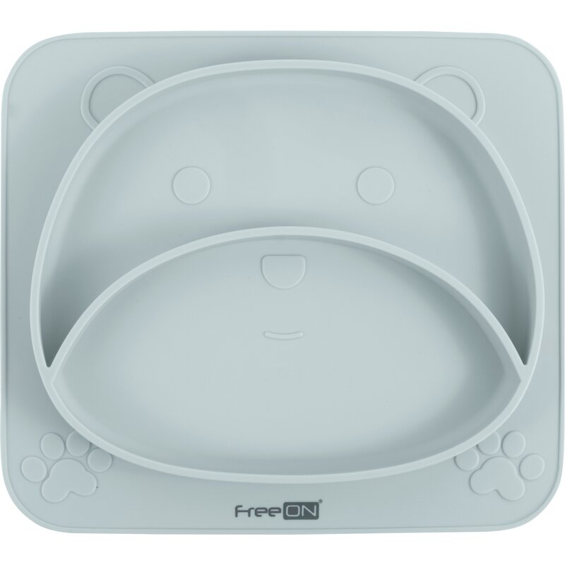 Farfurie compartimentata din silicon, freeon, 26 x 23 x 2.6 cm, teddy bear green