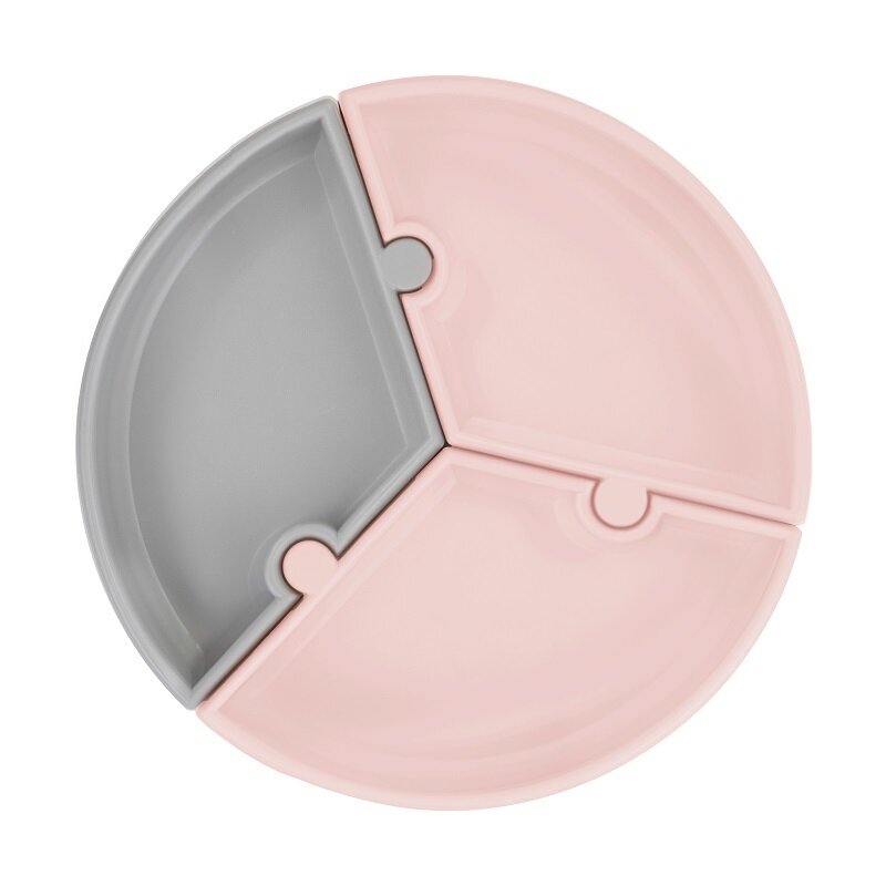 Farfurie Puzzle Minikoioi, 100% Premium Silicone – Pinky Pink / Powder Grey