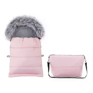 Black Friday - Reduceri Sac de iarna, Feedo, Multifunctional, Poate fi utilizat ca geanta prin desfacerea fermoarului, Atasabil la carucior, Lana, 110 cm, 0-3 ani, Roz Promotie