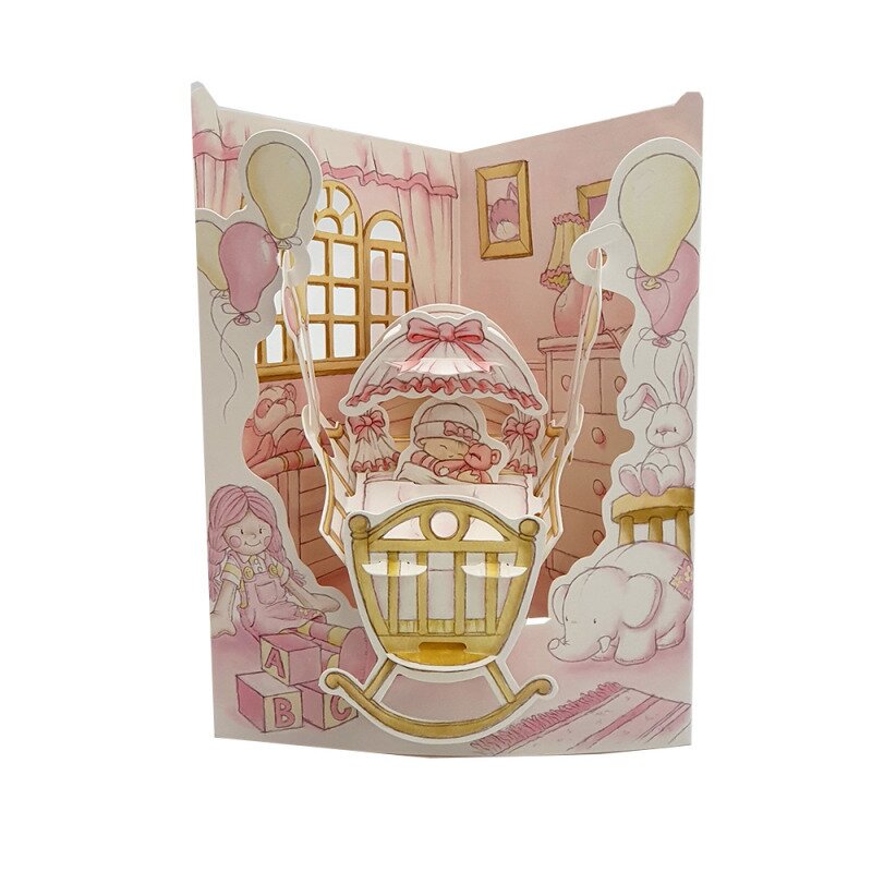 Felicitare 3d swing cards - fetita in leagan