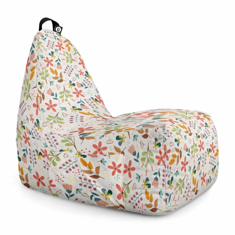 Fotoliu Puf Bean Bag tip Chill XL, Alb Cu Flori Multicolore