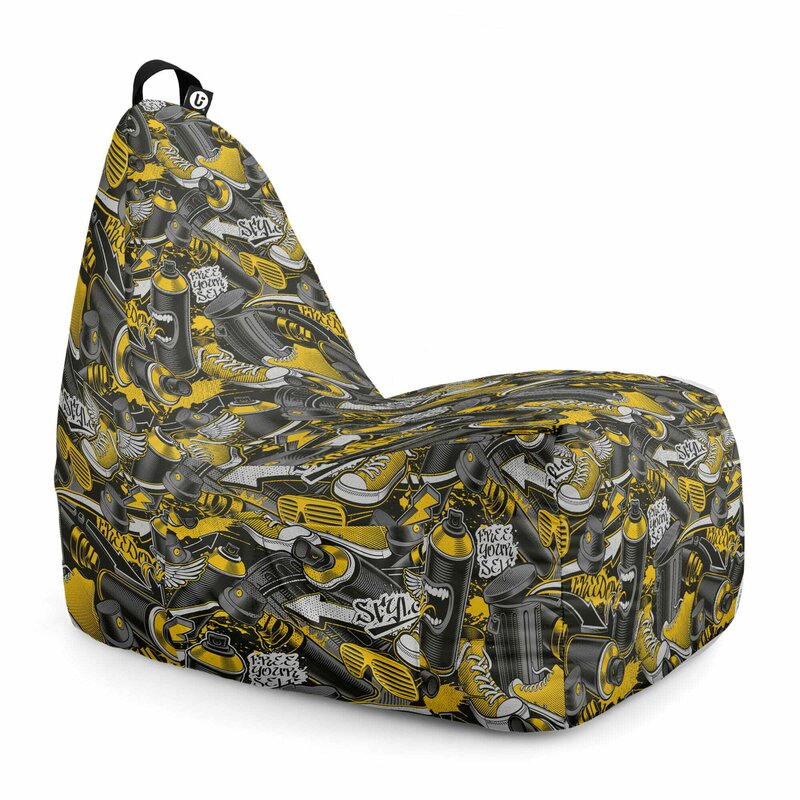 Fotoliu Puf Bean Bag tip Chill XL, Graffiti Retro Negru Si Galben