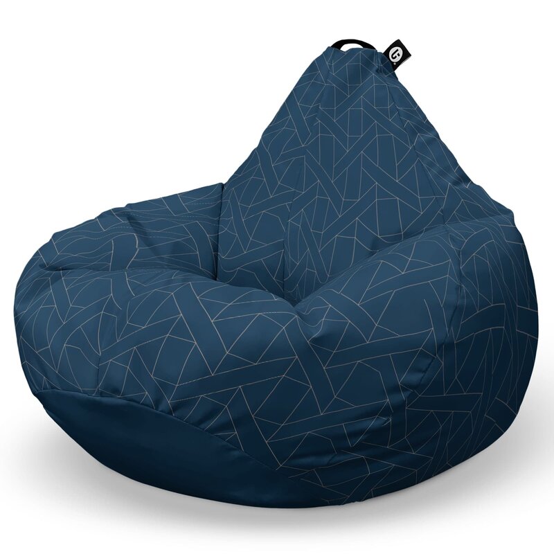 Fotoliu Puf Bean Bag tip Para XL, Albastru Inchis si Linii Bej