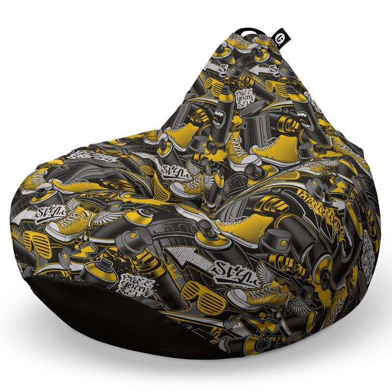 Fotoliu Puf Bean Bag tip Para XL, Graffiti Retro Negru si Galben